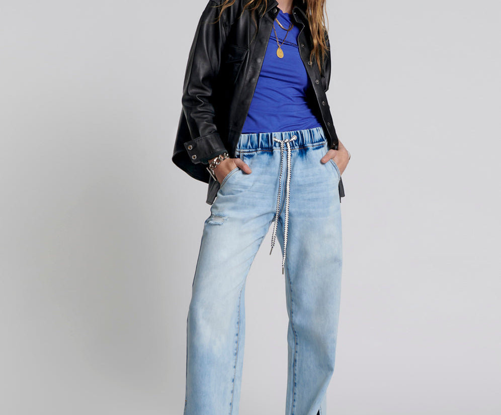 BLUE TORNADO ROADHOUSE WIDE LEG DRAWSTRING JEANS