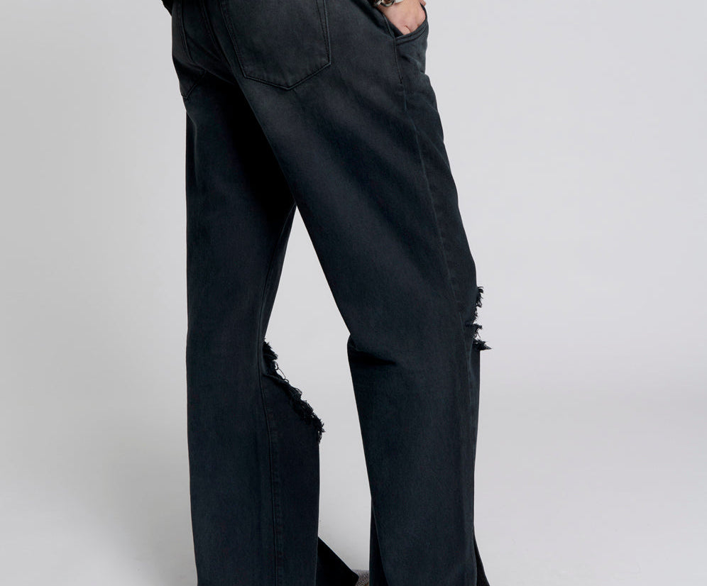 FOX BLACK ROADHOUSE WIDE LEG DRAWSTRING JEANS