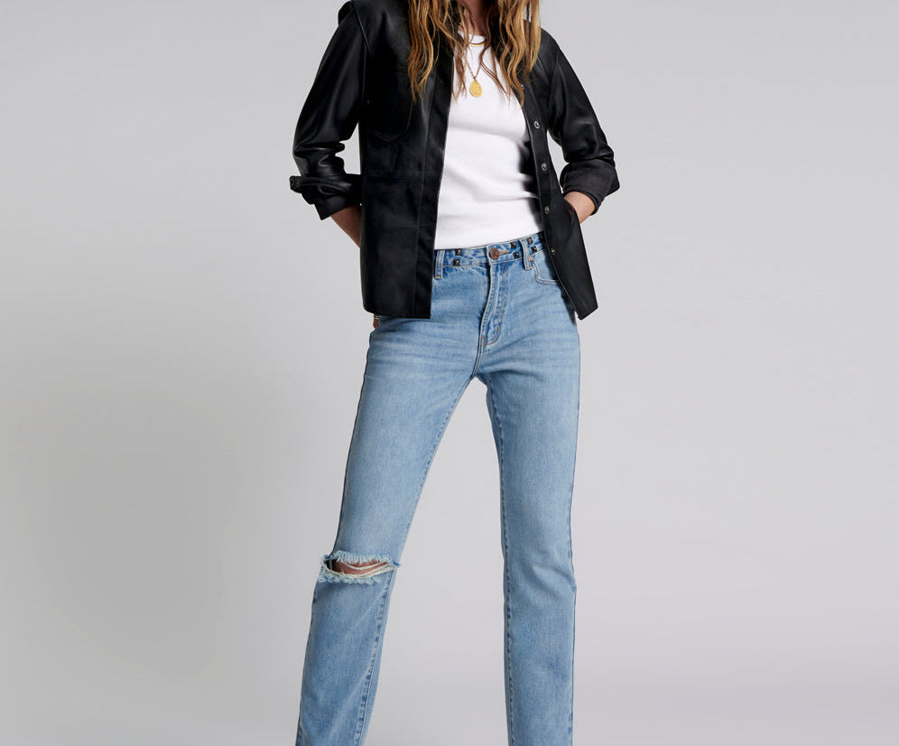 Truckers Mid Waist Straight Leg Denim Jeans - Hendrixe
