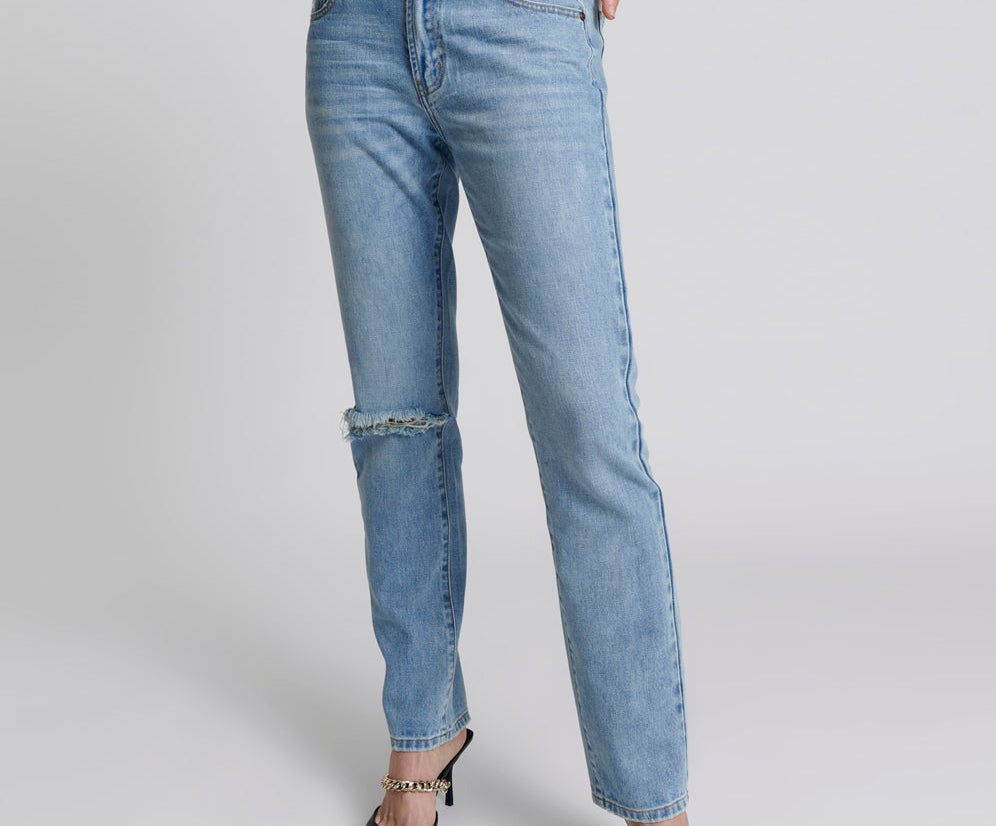Truckers Mid Waist Straight Leg Denim Jeans - Hendrixe