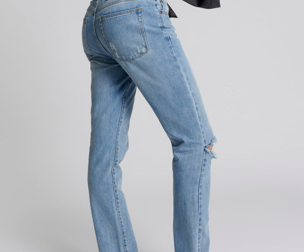 Truckers Mid Waist Straight Leg Denim Jeans - Hendrixe