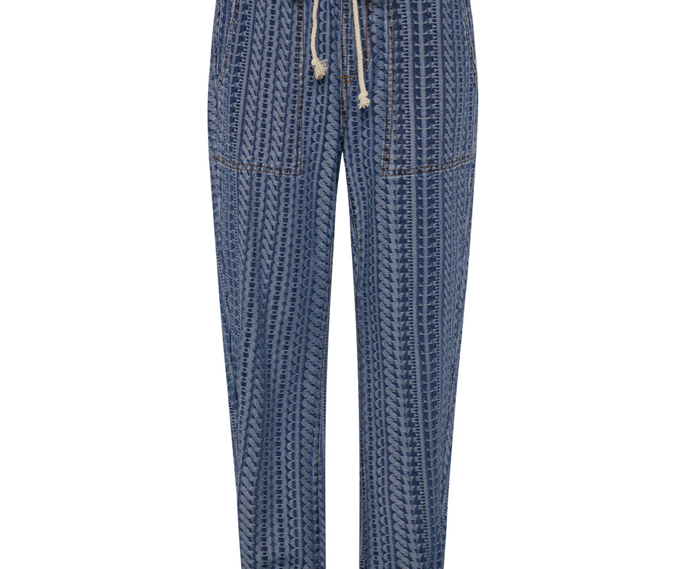 Shabbies Low Waist Drawstring Boyfriend Denim Jeans - Dark Blue