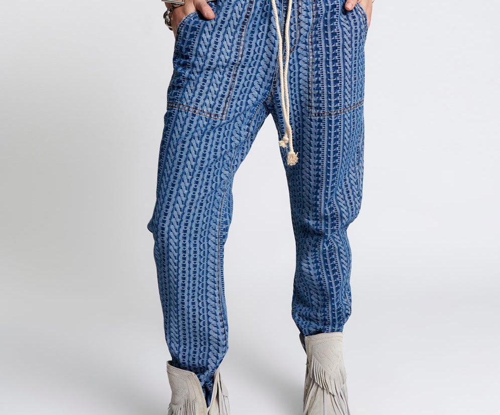 Shabbies Low Waist Drawstring Boyfriend Denim Jeans - Dark Blue