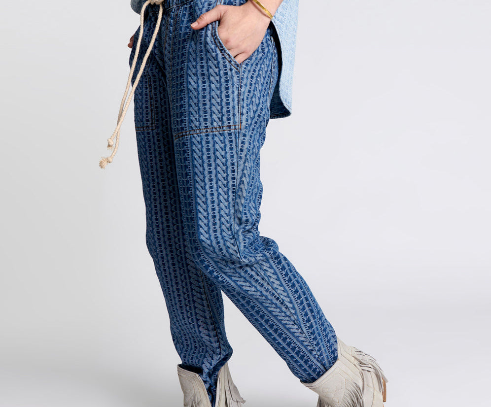 Shabbies Low Waist Drawstring Boyfriend Denim Jeans - Dark Blue