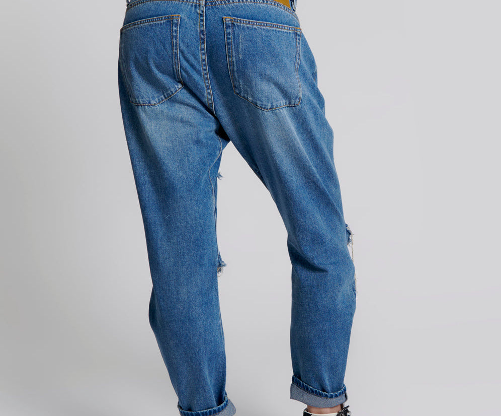 Saints Low Waist Boyfriend Denim Jeans - Pacifica