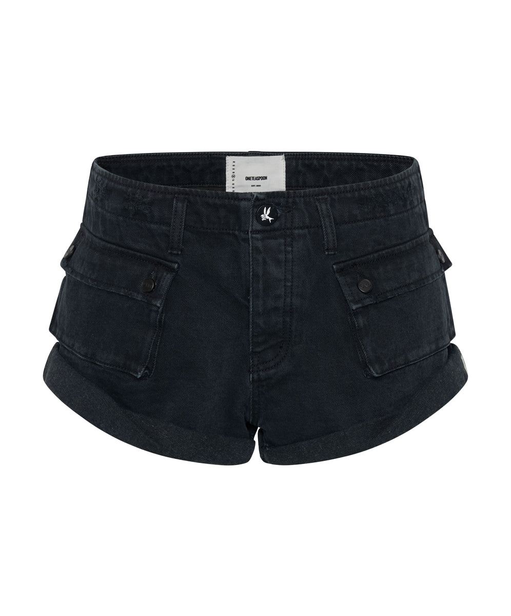Products Cadet Bandits Low Waist Denim Shorts - Fox Black