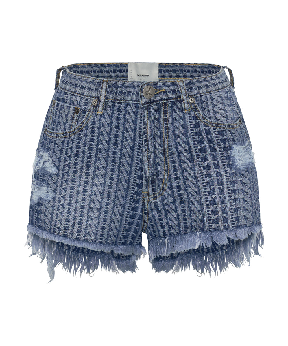 Products Le Wolves Mid Waist Mid Length Denim Shorts - Dark Blue
