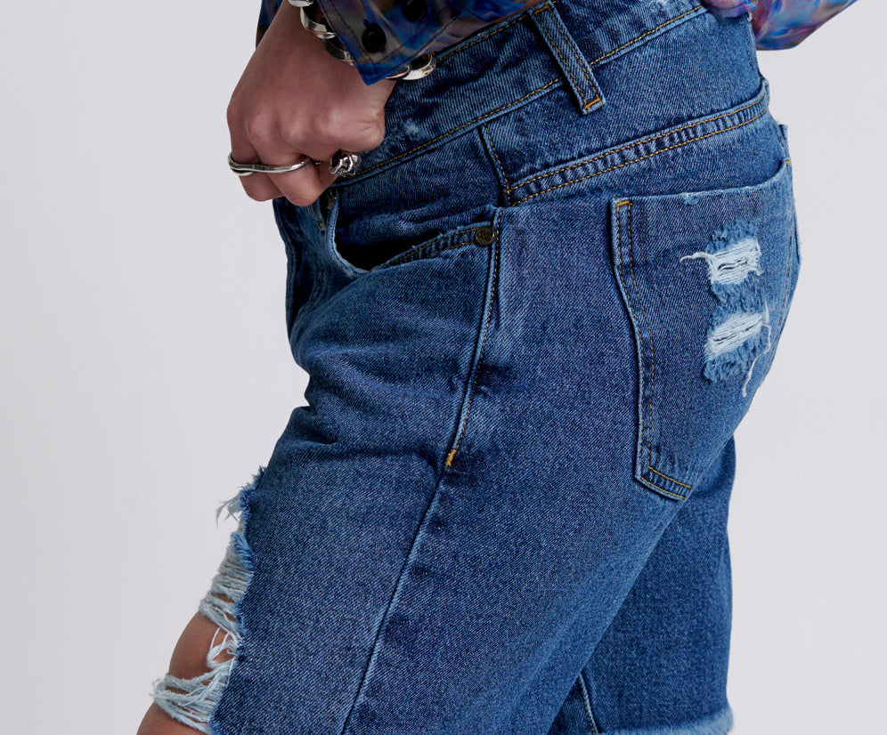 Stevies Low Waist Waist Long Length Boyfriend Denim Shorts - Rosewood