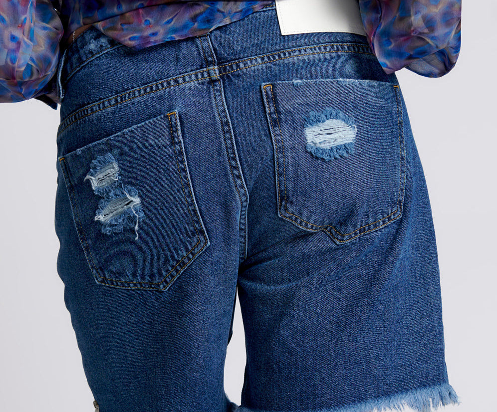 Stevies Low Waist Waist Long Length Boyfriend Denim Shorts - Rosewood