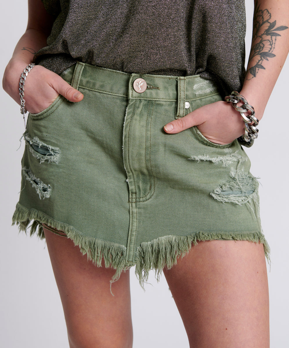 Last Stock SUPER KHAKI JUNKYARD RELAXED DENIM MINI SKIRT