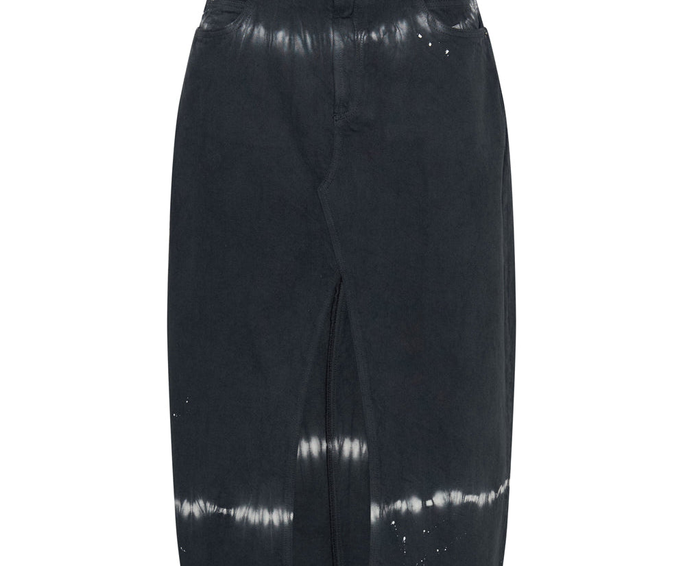 Rocko Mid Waist Long Length Denim Skirt - Black Magic