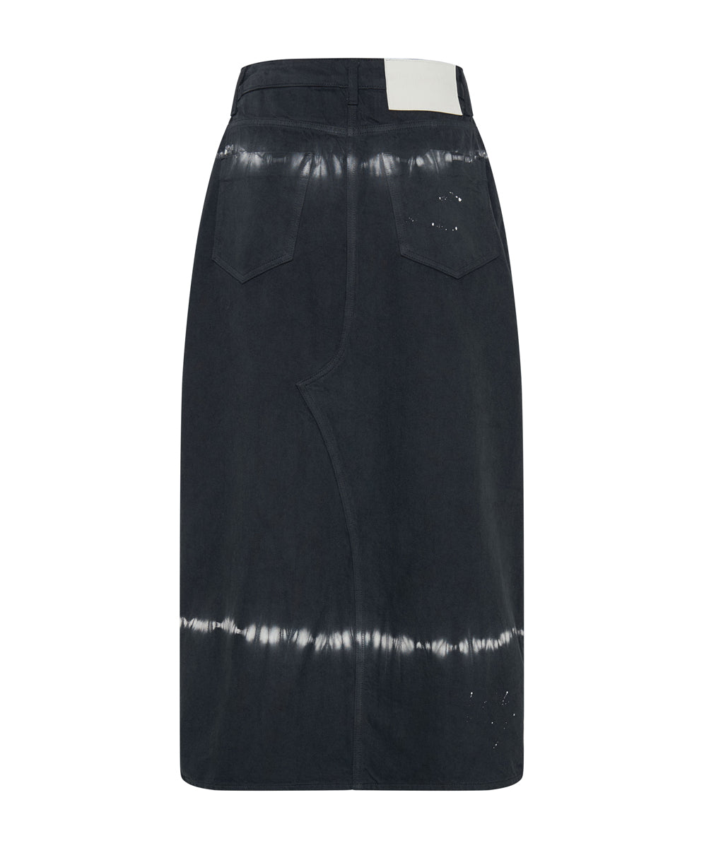 Rocko Mid Waist Long Length Denim Skirt - Black Magic | One Teaspoon