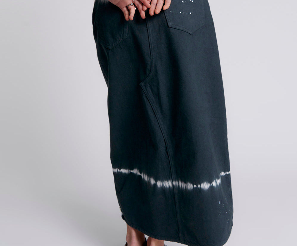 Rocko Mid Waist Long Length Denim Skirt - Black Magic
