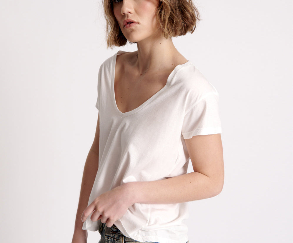 ONE TEASPOON ORGANIC SCOOP NECK BASIC TEE WHITE