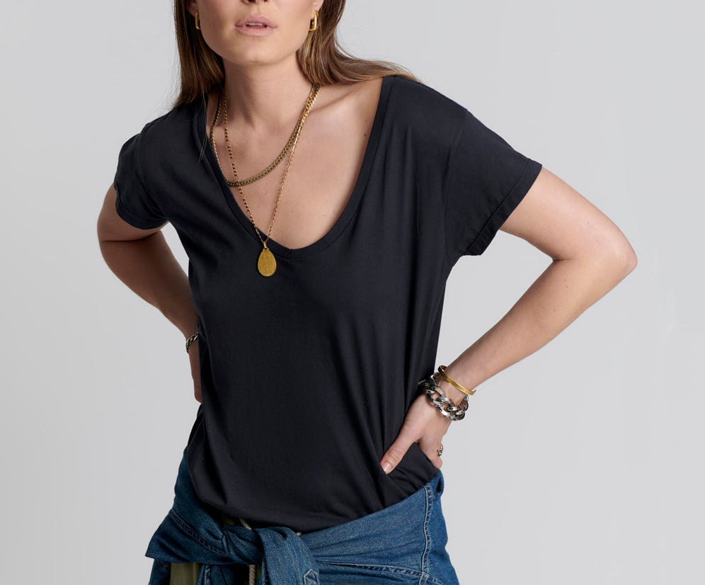 ONE TEASPOON ORGANIC SCOOP NECK BASIC TEE BLACK