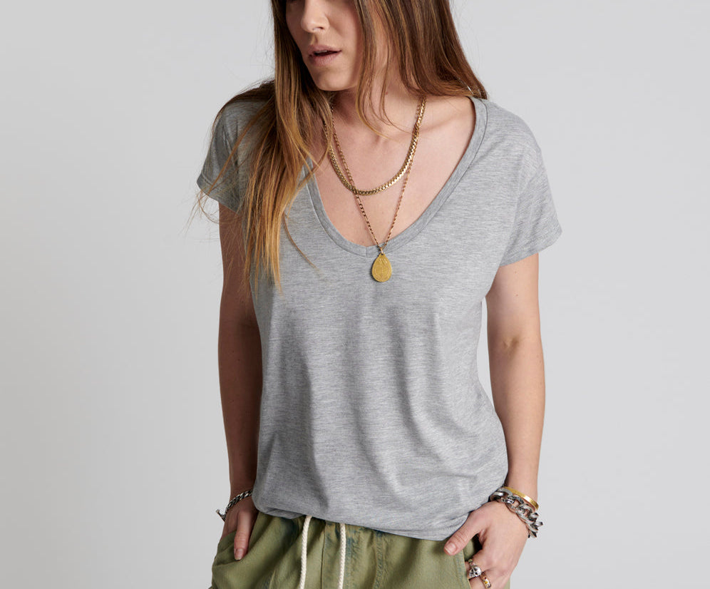 ONE TEASPOON SCOOP NECK BASIC TEE GREY