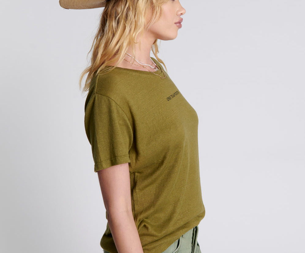 ONE TEASPOON LINEN WIDE NECK TEE KHAKI