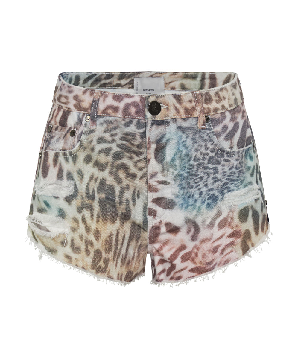 Products Outlaws Low Waist Mid Length Denim Shorts - Animal