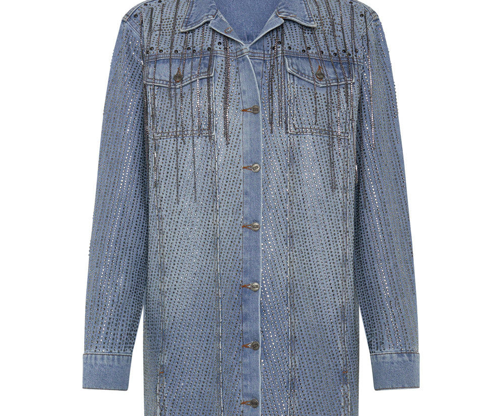 Trucker Denim Shirt Dress - Vintage Blue