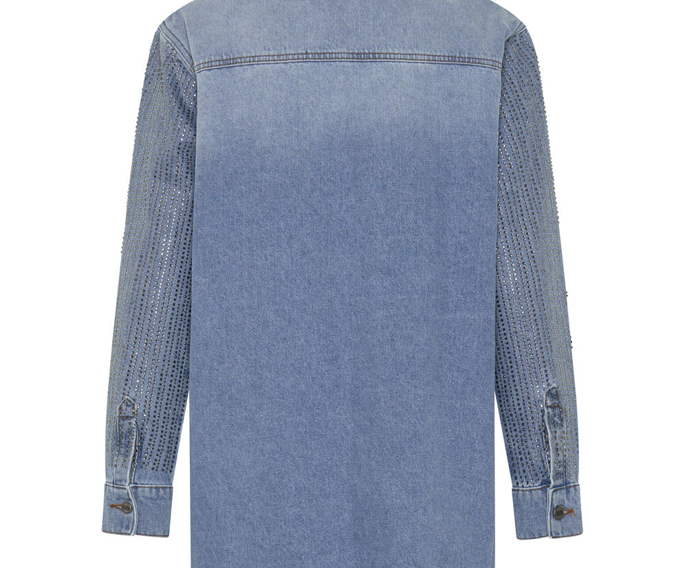 Trucker Denim Shirt Dress - Vintage Blue