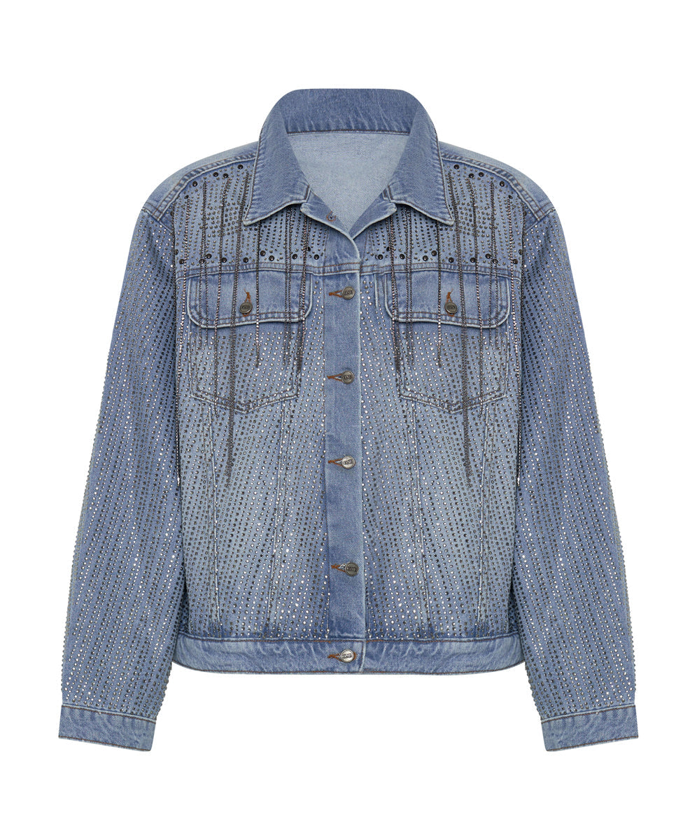 Outlet Sale Women's Denim Desert Jewel Denim Trucker Jacket - Vintage Blue