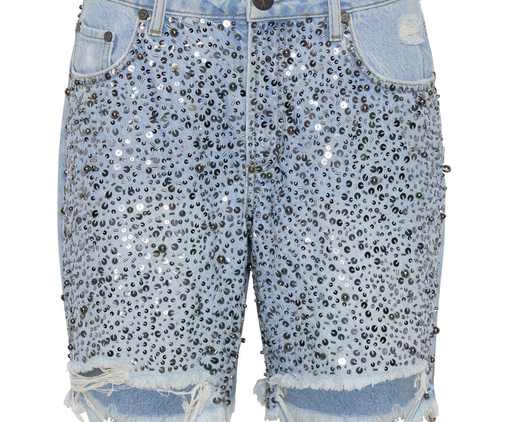 HAND BEADED JACKSON MID WAIST WIDE LEG SHORTS