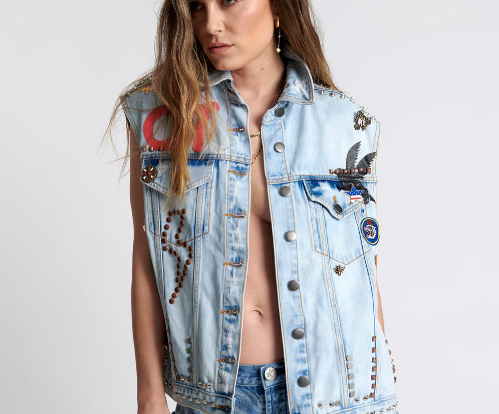 Sleeveless Punk Jacket Stylish Brand Jeans Punk PU Leather Denim