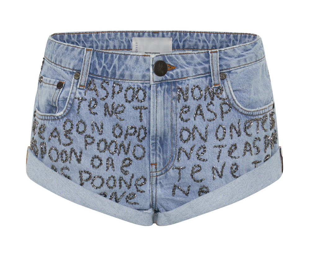 Bandits Low Waist Embellished Denim Shorts - Vintage Blue
