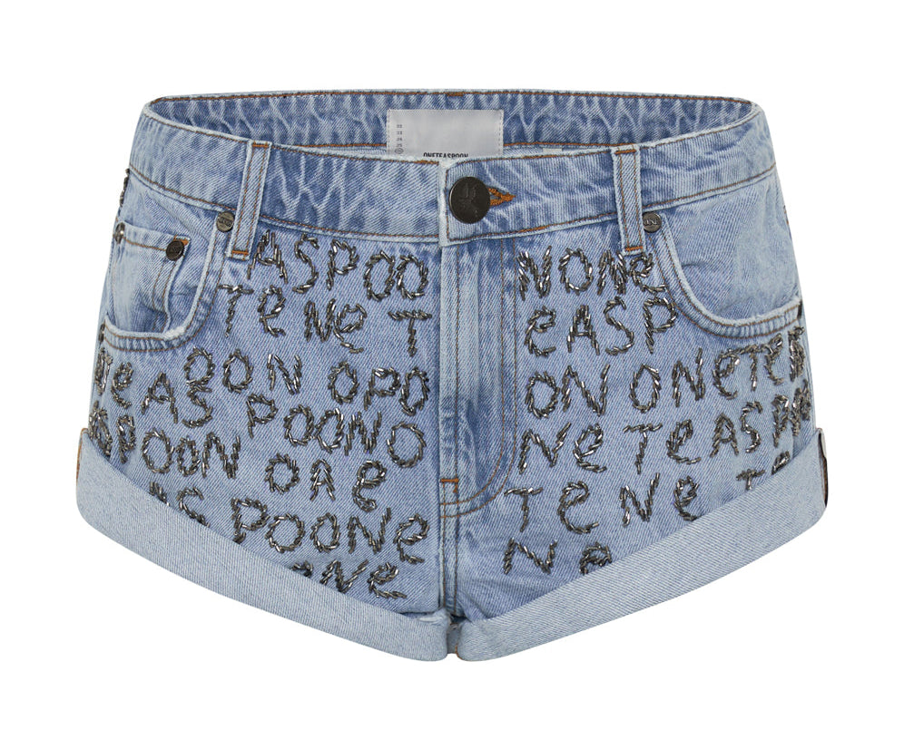 ONE TEASPOON HAND EMBELLISHED BANDIT LOW WAIST DENIM SHORTS