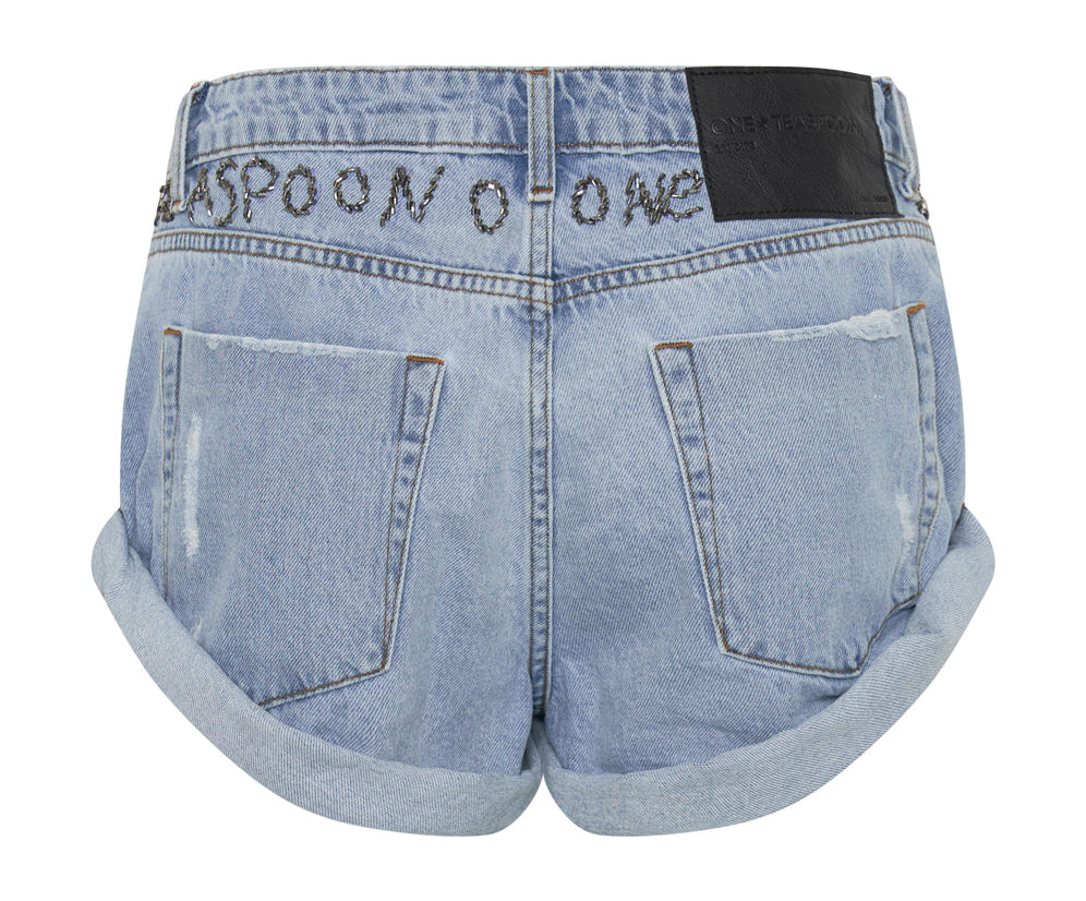 ONE TEASPOON HAND EMBELLISHED BANDIT LOW WAIST DENIM SHORTS