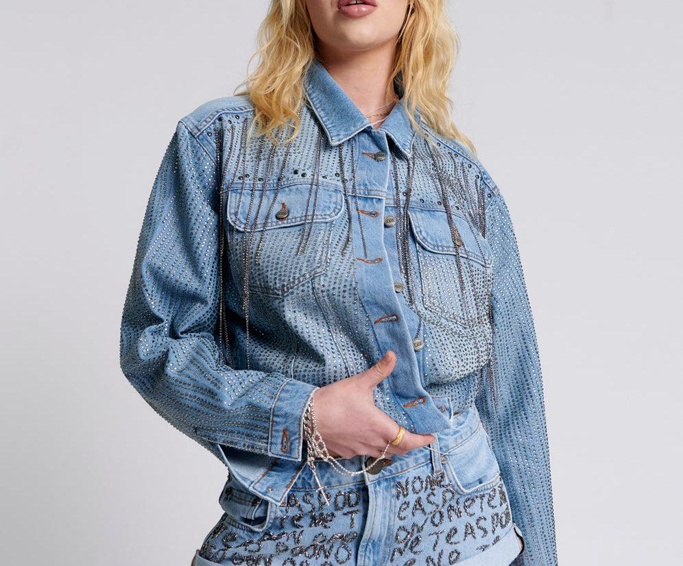 Bandits Low Waist Embellished Denim Shorts - Vintage Blue