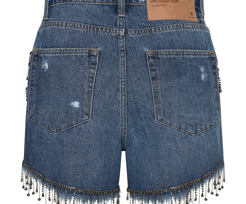Truckers Mid Waist Relaxed Denim Shorts - Rosewood