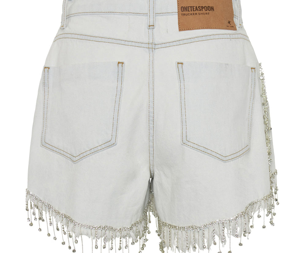 RAZZLE DAZZLE TRUCKERS MID WAIST RELAXED SHORTS BLUE