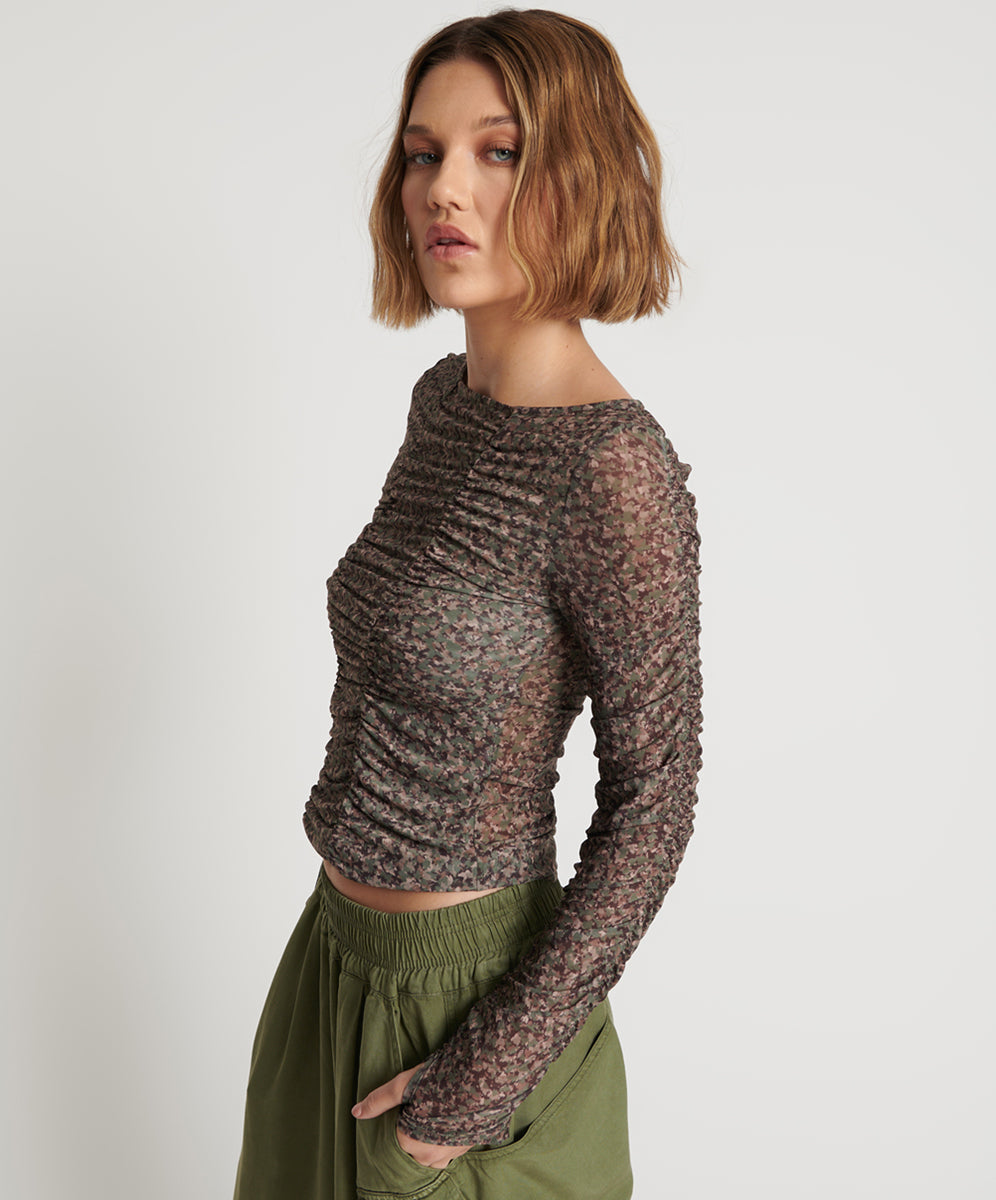 Products CAMO NIGHT FEVER LONGSLEEVE MESH TOP