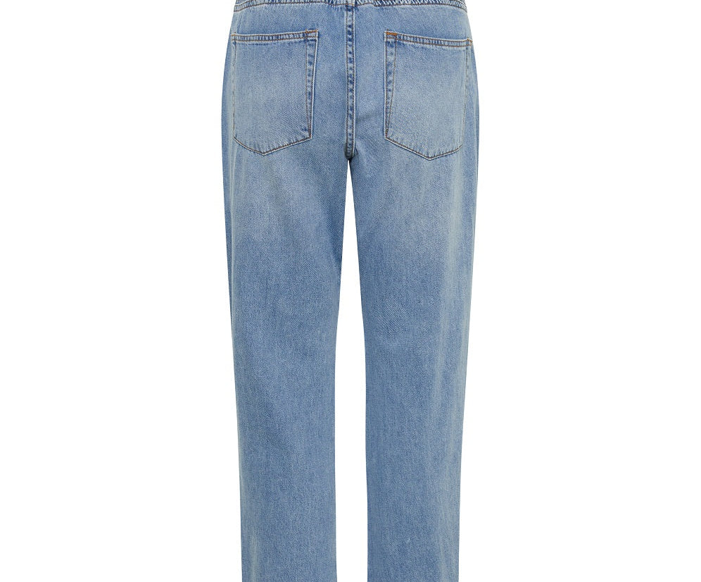 Shabbies Low Waist Drawstring Boyfriend Denim Jeans - Vintage Blue