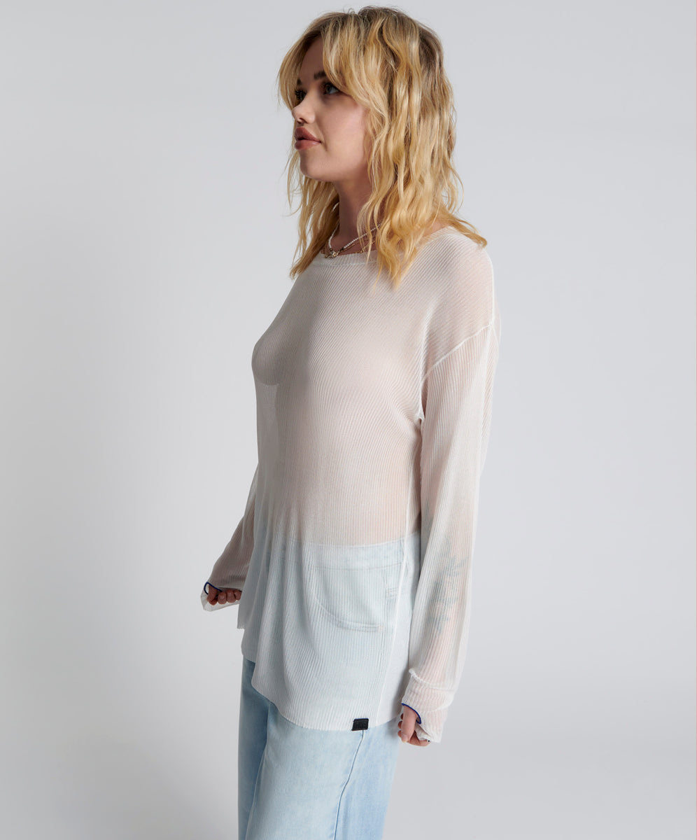 60% Off Sale Amity Sheer Rib Knit Top - Off White