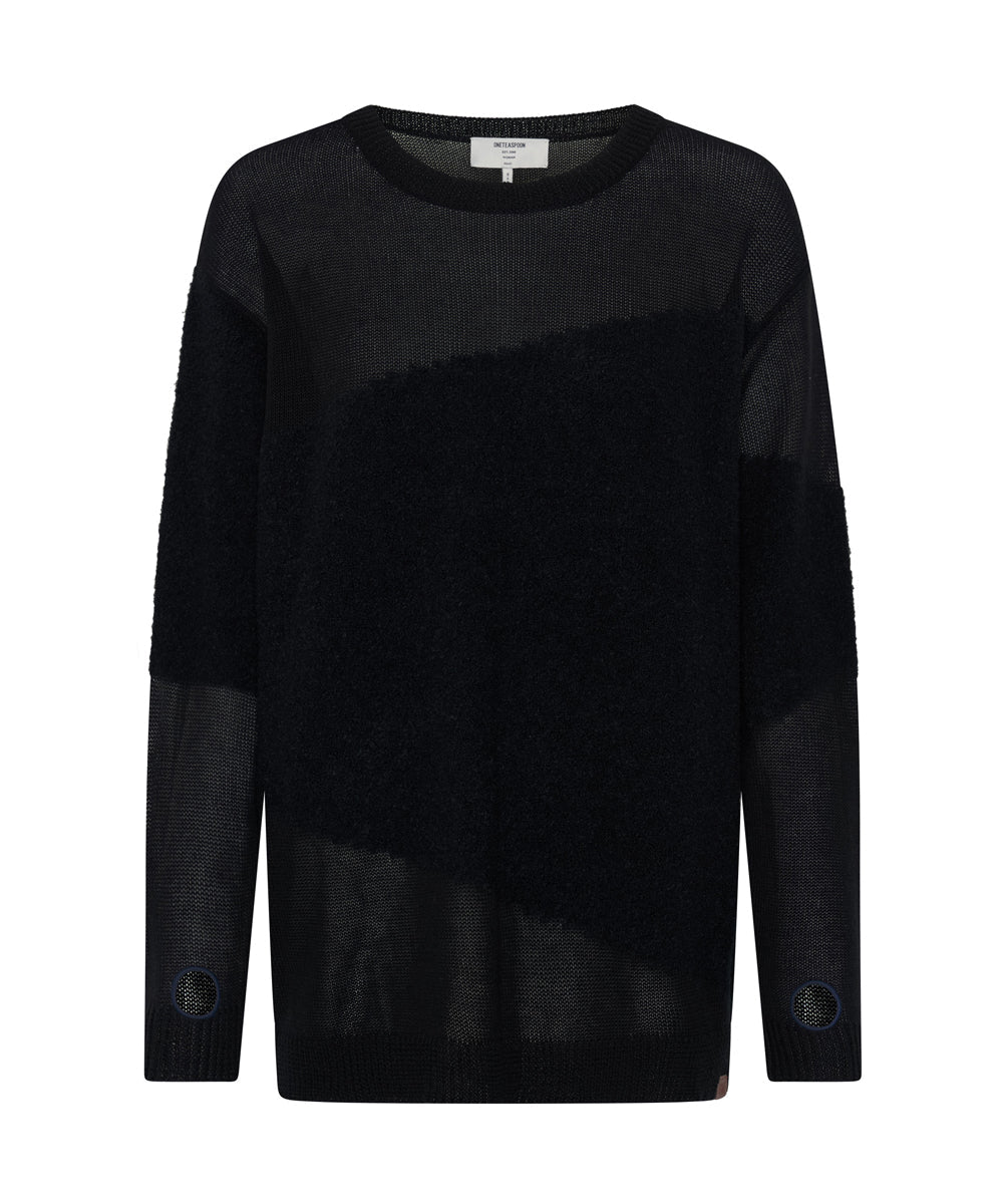 Last Stock SHATTERED CREW KNIT SWEATER BLACK