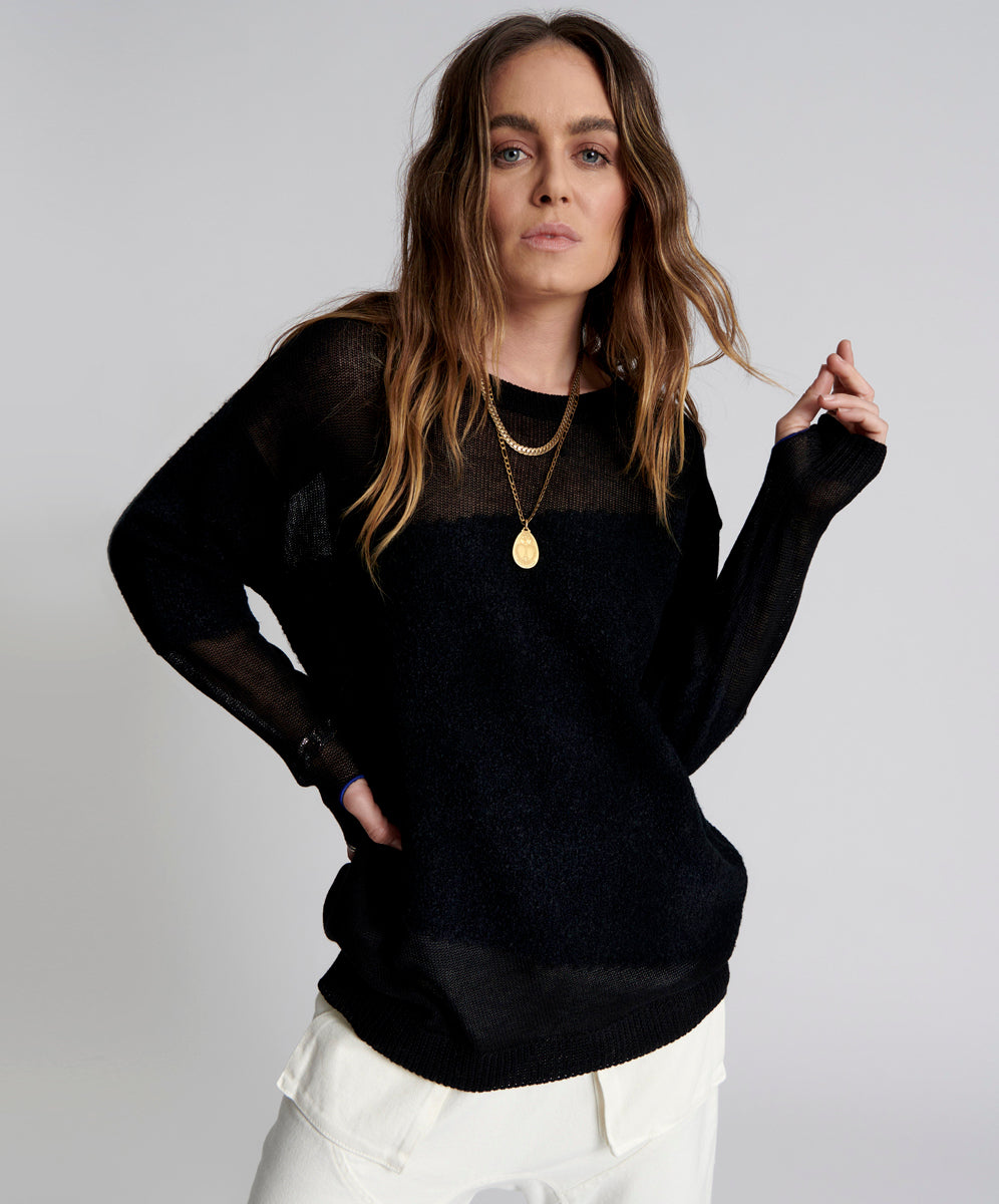 Last Stock SHATTERED CREW KNIT SWEATER BLACK