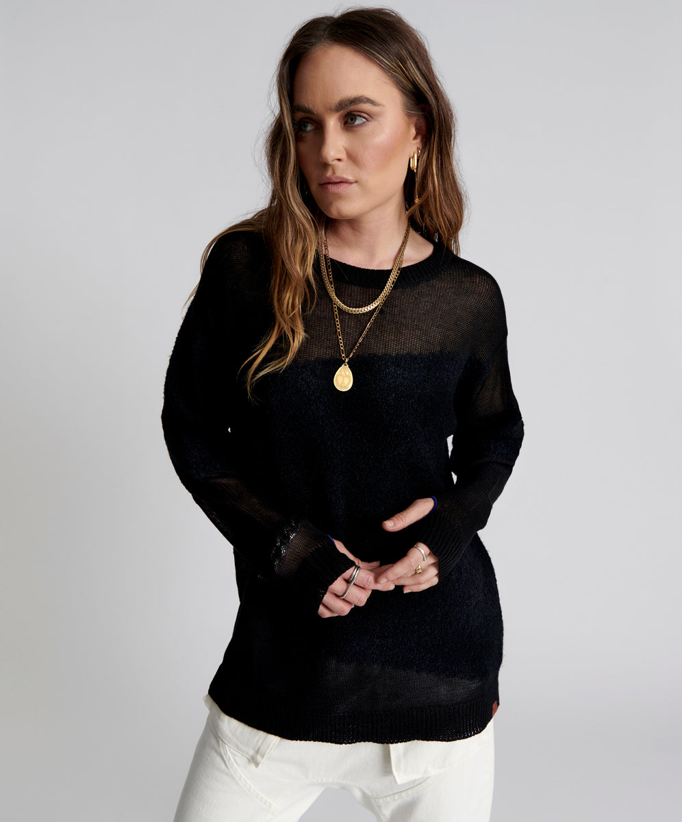 Last Stock SHATTERED CREW KNIT SWEATER BLACK