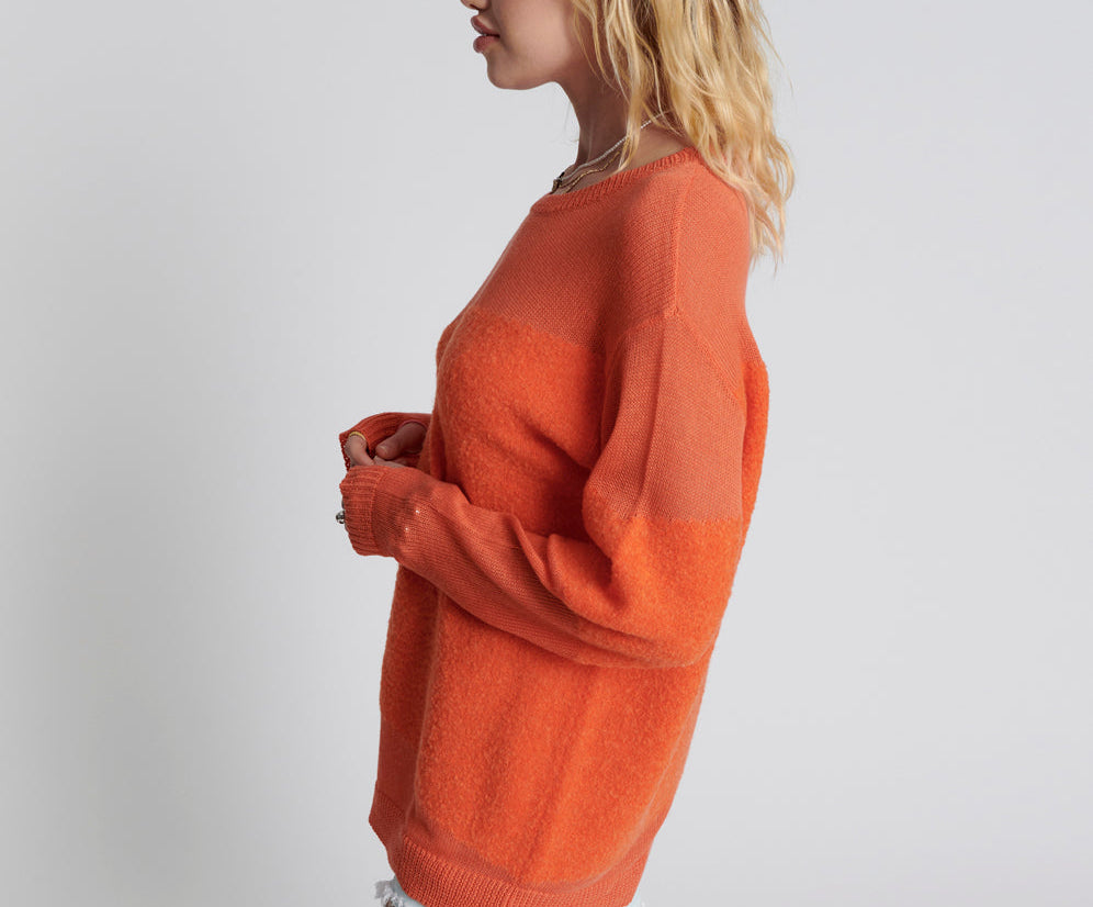 Shattered Crew Knit Sweater - Orange