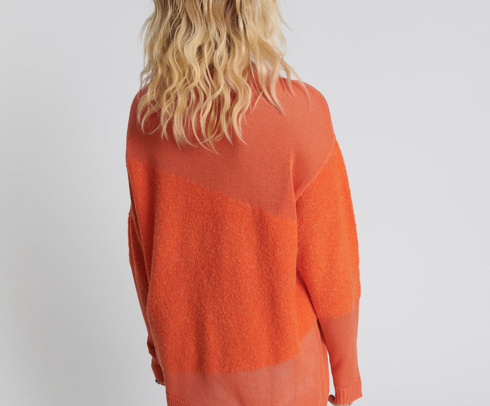 Shattered Crew Knit Sweater - Orange