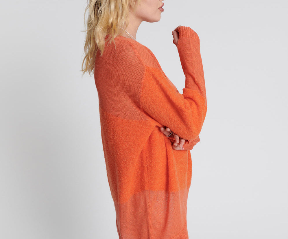 Shattered Crew Knit Sweater - Orange