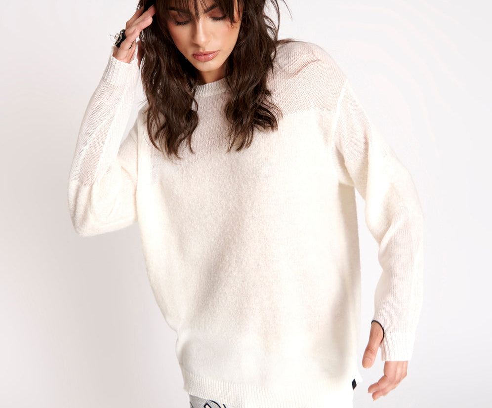 Shattered Crew Knit Sweater - White