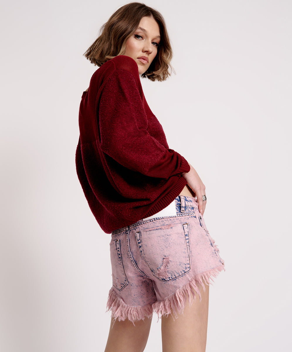 ニット セーター ONE TEASPOON/ワンティースプーン FISHERMAN SWEATER セーター クラッシュ レディース Shattered Crew Knit Sweater - Wine | One Teaspoon