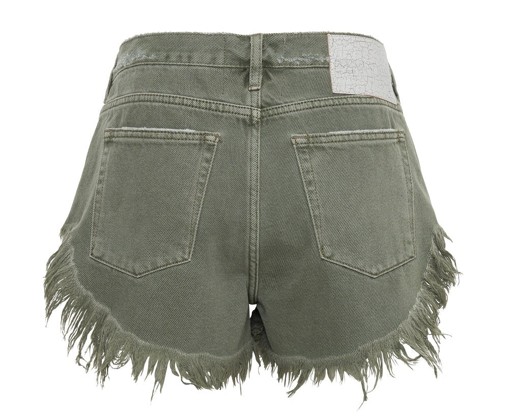 MILITARY KHAKI ROLLERS DENIM SHORTS