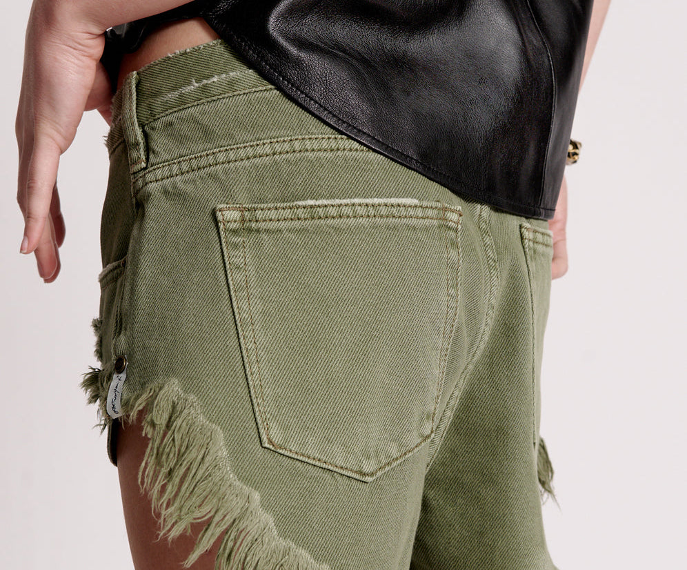 Rollers Low Waist Denim Shorts - Military Khaki