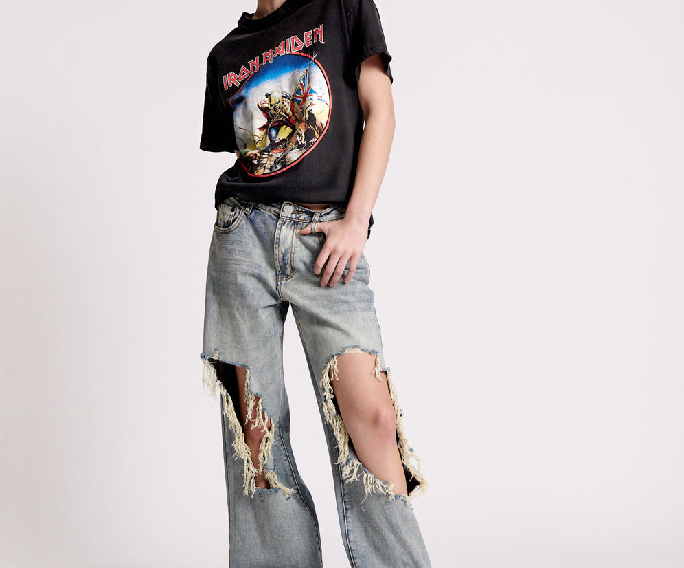 Jackson Mid Waist Wide Leg Denim Jeans - Old Blue