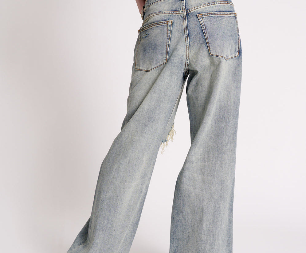 Jackson Mid Waist Wide Leg Denim Jeans - Old Blue