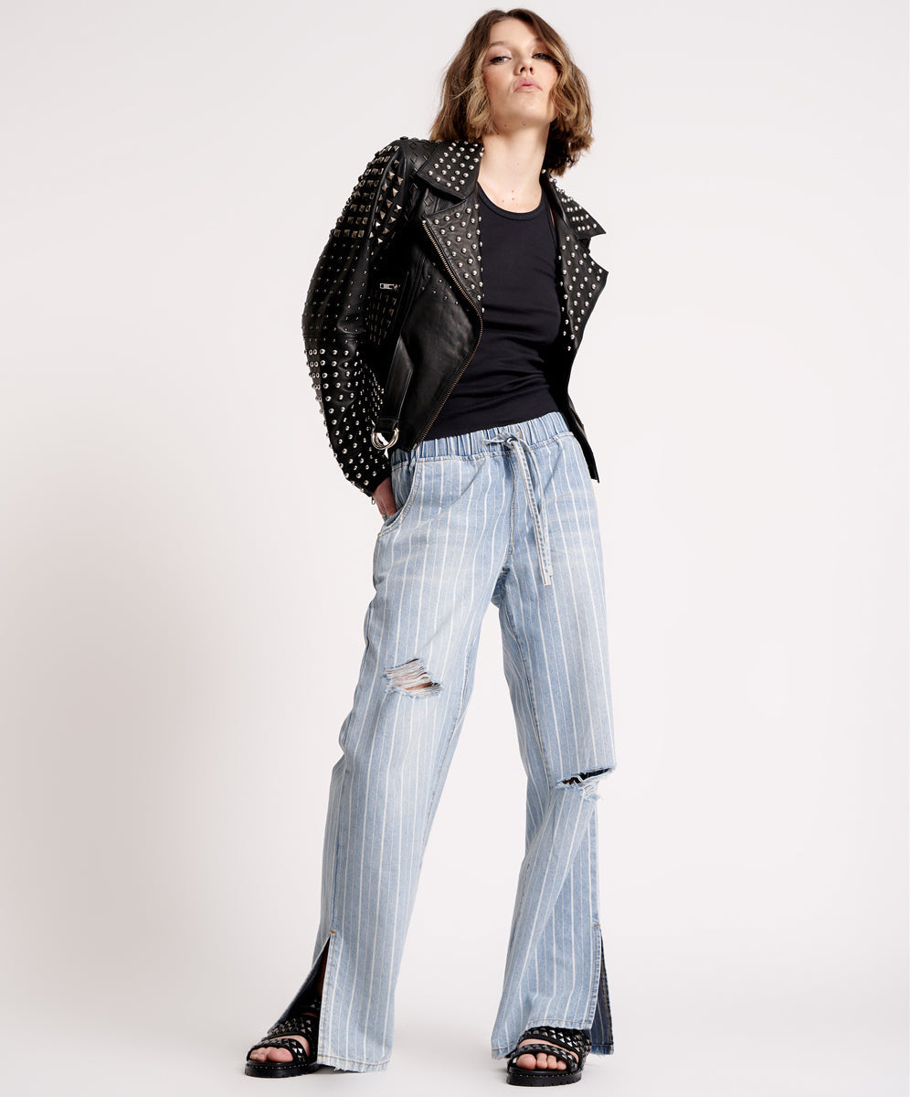 Products LE STRIPE ROADHOUSE WIDE LEG DRAWSTRING JEANS