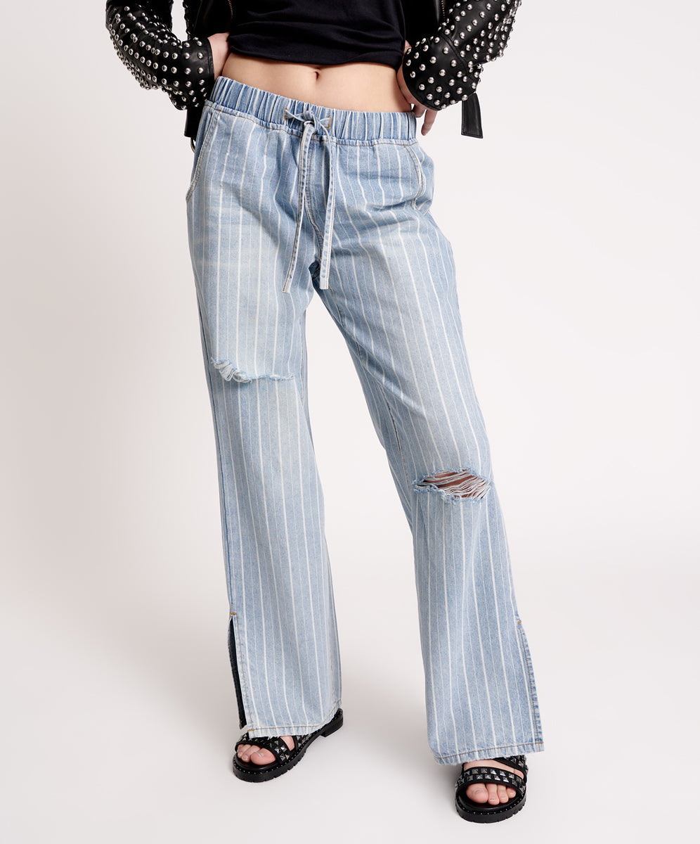 Products LE STRIPE ROADHOUSE WIDE LEG DRAWSTRING JEANS